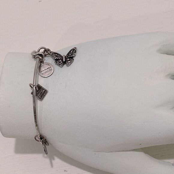 Alex & Ani Butterfly Silver Charm Bangle Bracelet With Charms Rafaelian Silver - Picture 8 of 14